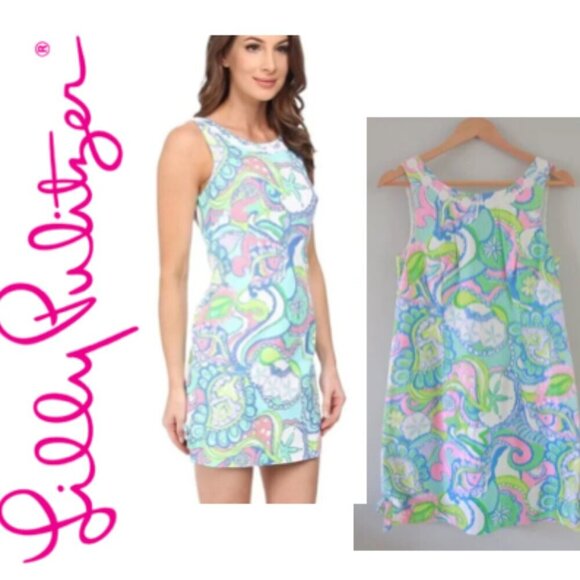 Lilly Pulitzer Dresses & Skirts - Lilly Pulitzer Delia Conch Republic Sleeveless Open  Back Shift Dress sz 4 retro